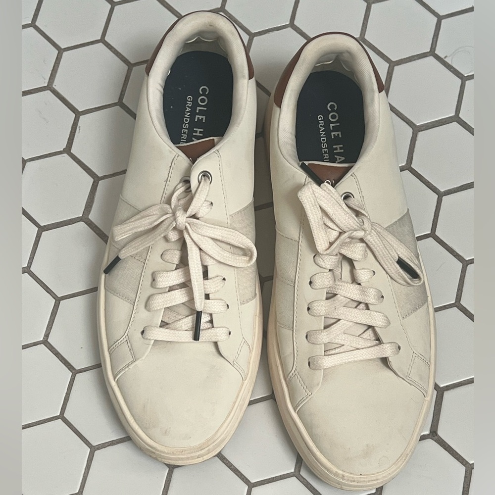 Cole Haan Men's Cream/White Leather Low-Top Sneakers
